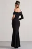 Tyla | Black Asymmetric High-Neck Split Maxi Dress sold by Club L London