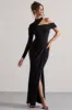 Tyla | Black Asymmetric High-Neck Split Maxi Dress sold by Club L London