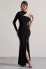 Tyla | Black Asymmetric High-Neck Split Maxi Dress sold by Club L London