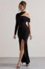 Tyla | Black Asymmetric High-Neck Split Maxi Dress sold by Club L London