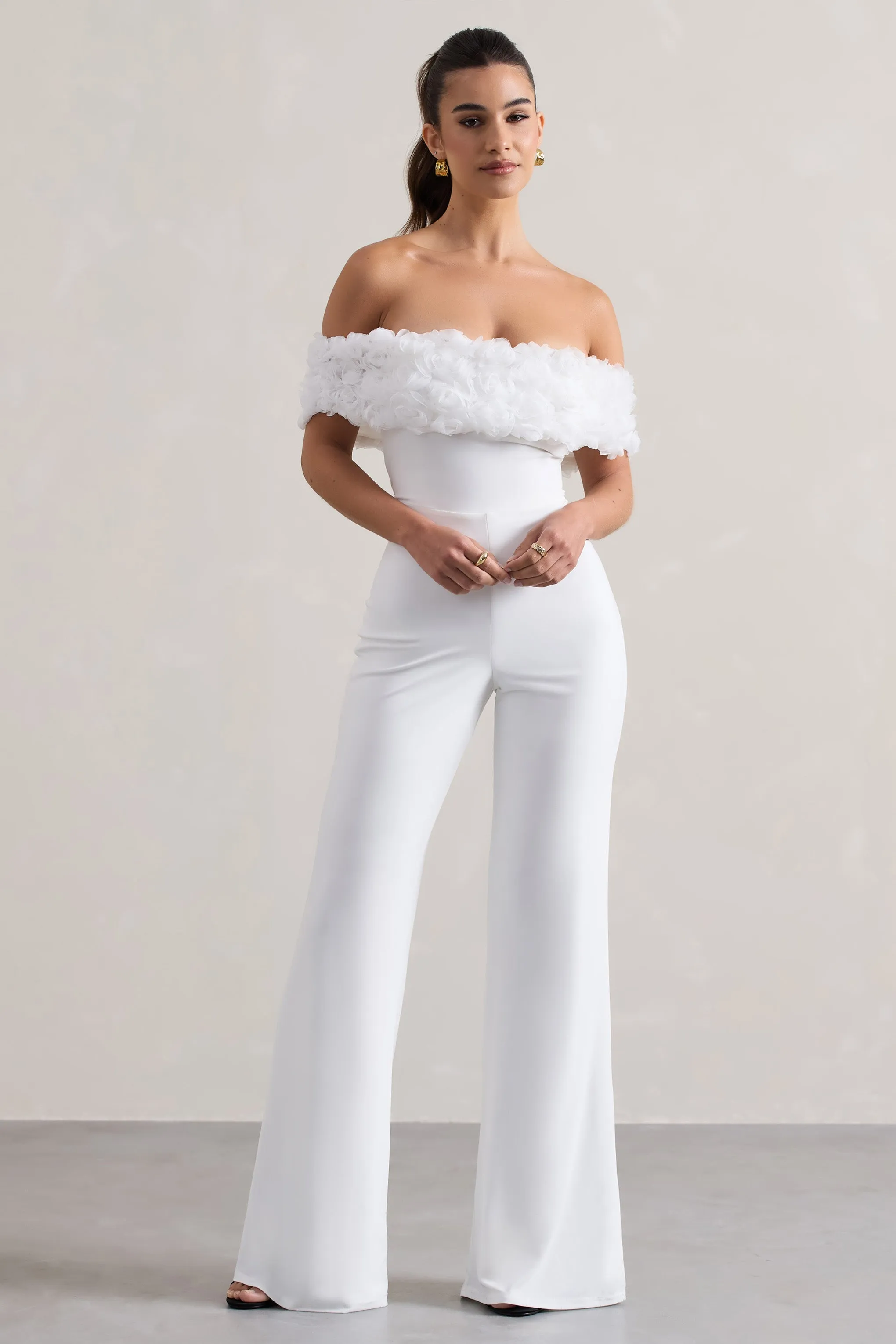 Botanique | White Floral Bardot Jumpsuit sold by Club L London product image thumbnail 4