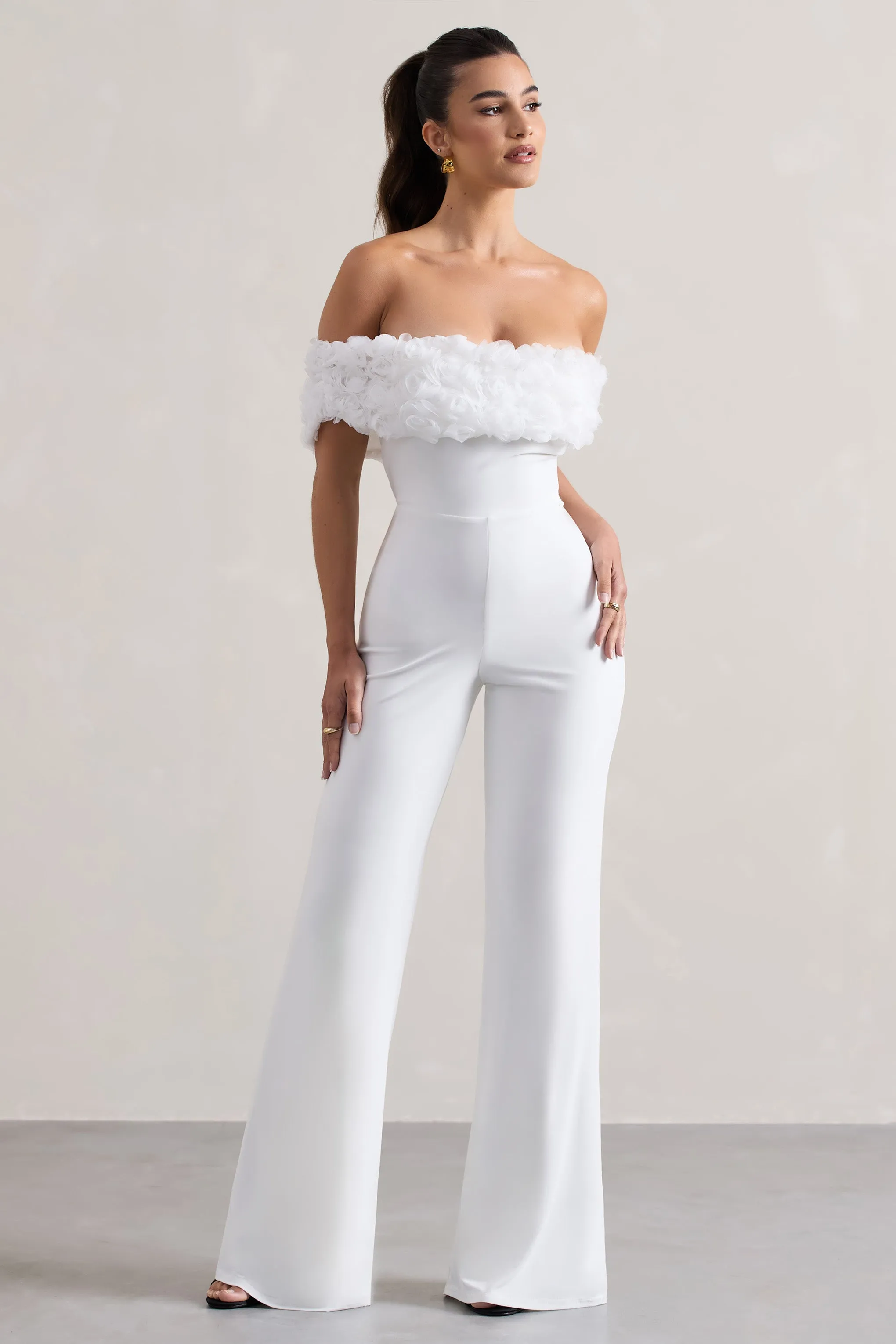 Botanique | White Floral Bardot Jumpsuit sold by Club L London product image thumbnail 5