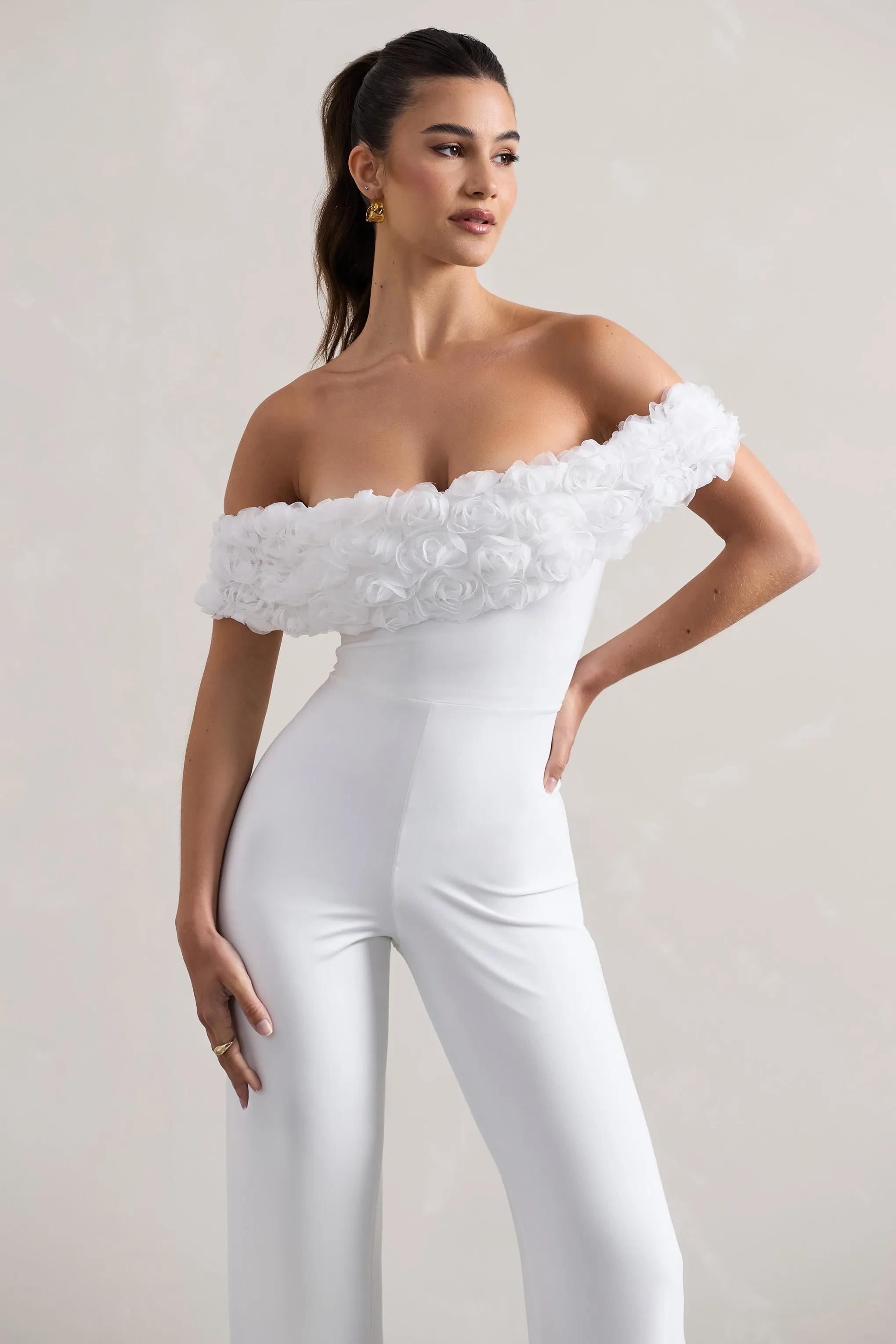 Botanique | White Floral Bardot Jumpsuit sold by Club L London product image thumbnail 3