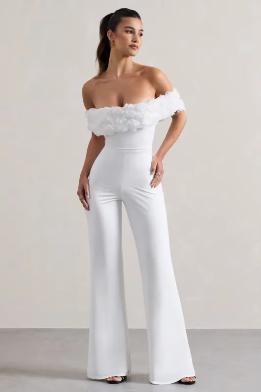 Botanique | White Floral Bardot Jumpsuit sold by Club L London