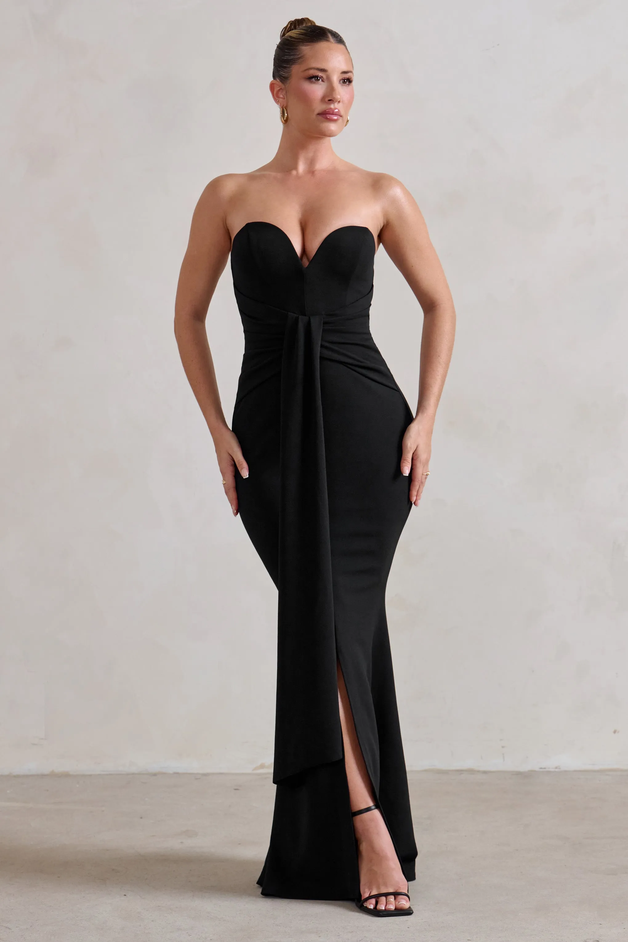 Carrie | Black Sweetheart Neckline Maxi Dress With Statement Tie sold by Club L London product image thumbnail 4