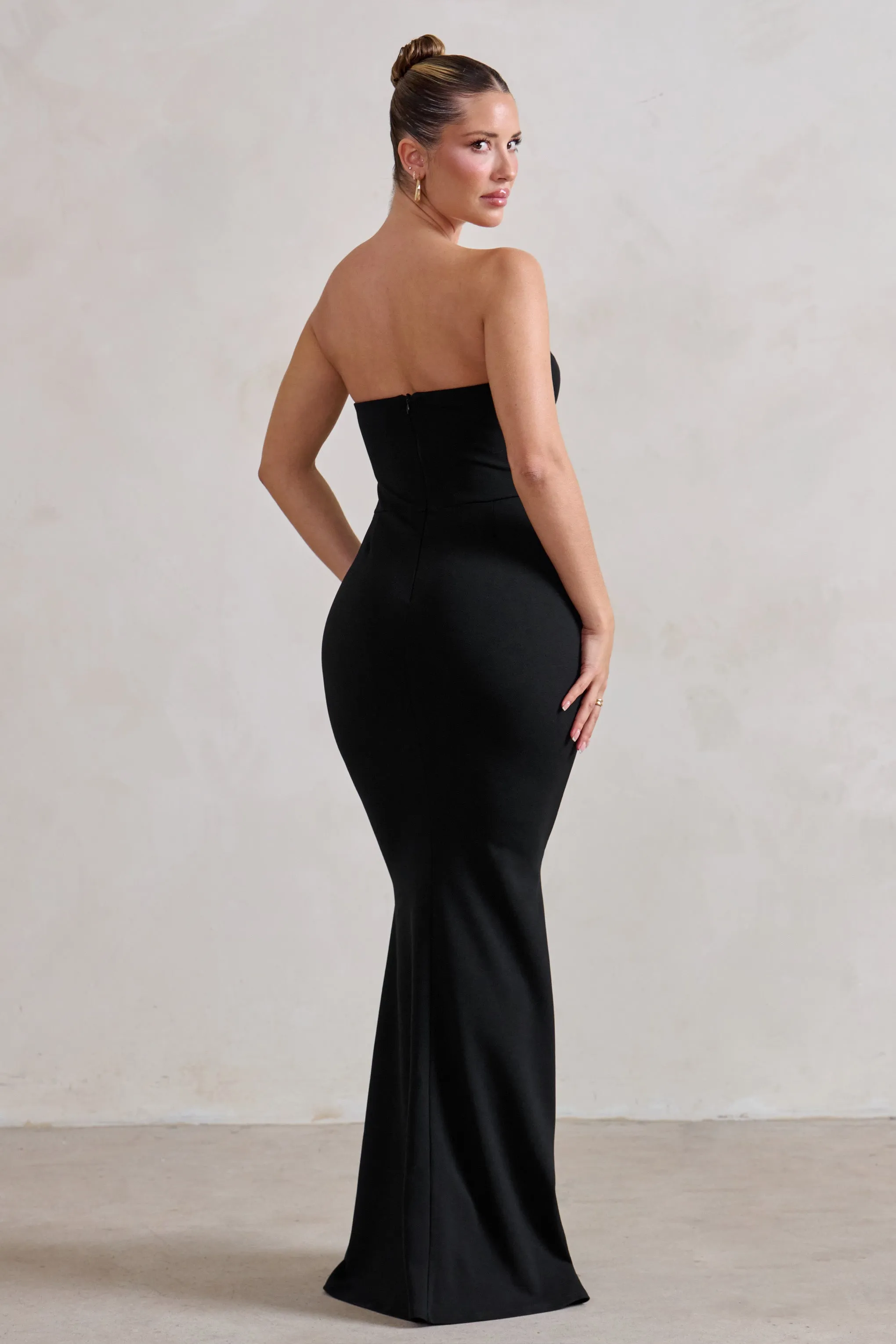 Carrie | Black Sweetheart Neckline Maxi Dress With Statement Tie sold by Club L London product image thumbnail 2