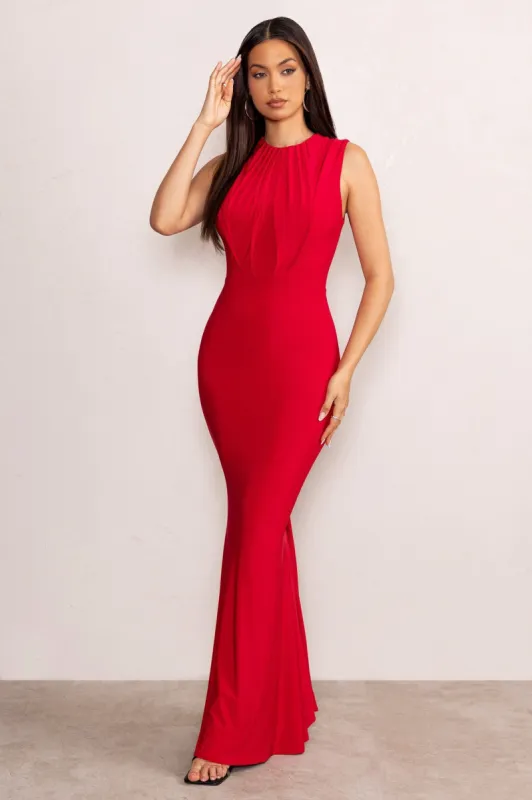 Phoenix | Red Sleeveless Maxi Dress with Hood sold by Club L London