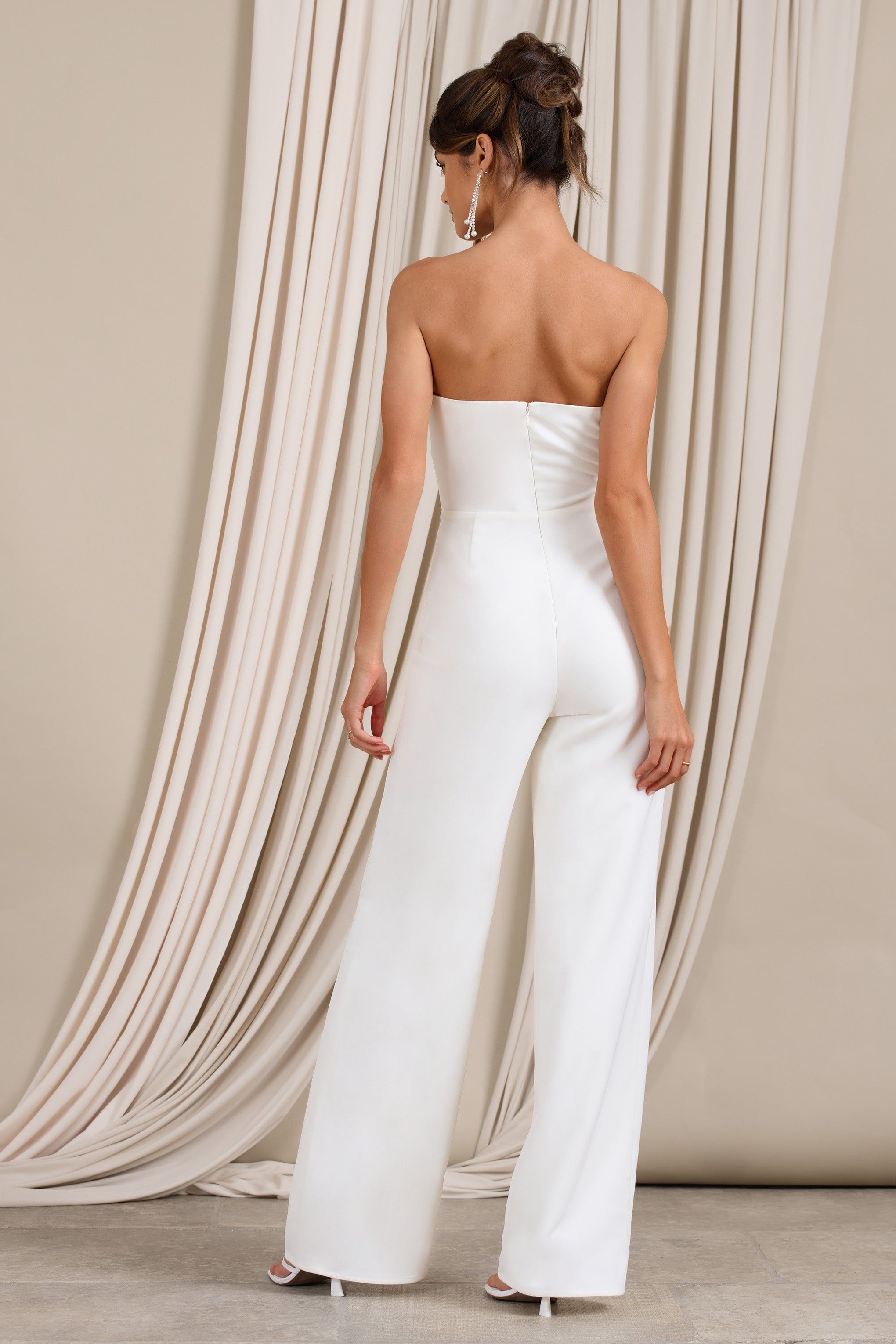Julia | White Extreme Plunge Cut Out Wide Leg Jumpsuit sold by Club L London product image thumbnail 3