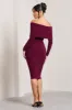 Flatter Me | Burgundy Twist Front Bardot Midi Dress sold by Club L London