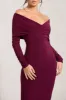 Flatter Me | Burgundy Twist Front Bardot Midi Dress sold by Club L London