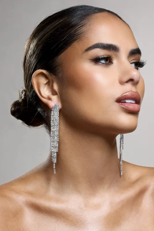 Abeam | Silver Diamante Tassel Earrings sold by Club L London
