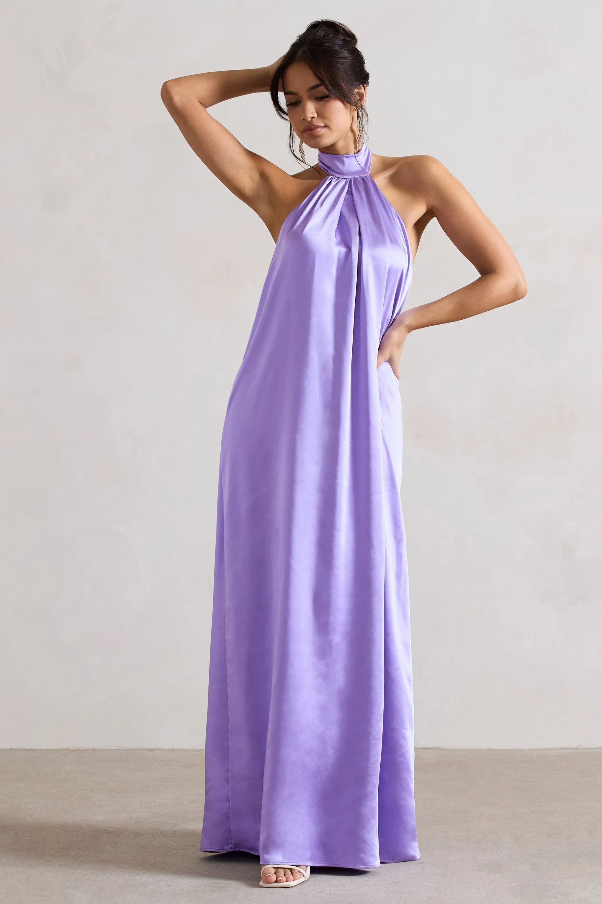 Gloriana | Lilac Satin High-Neck Maxi Dress sold by Club L London product image thumbnail 5