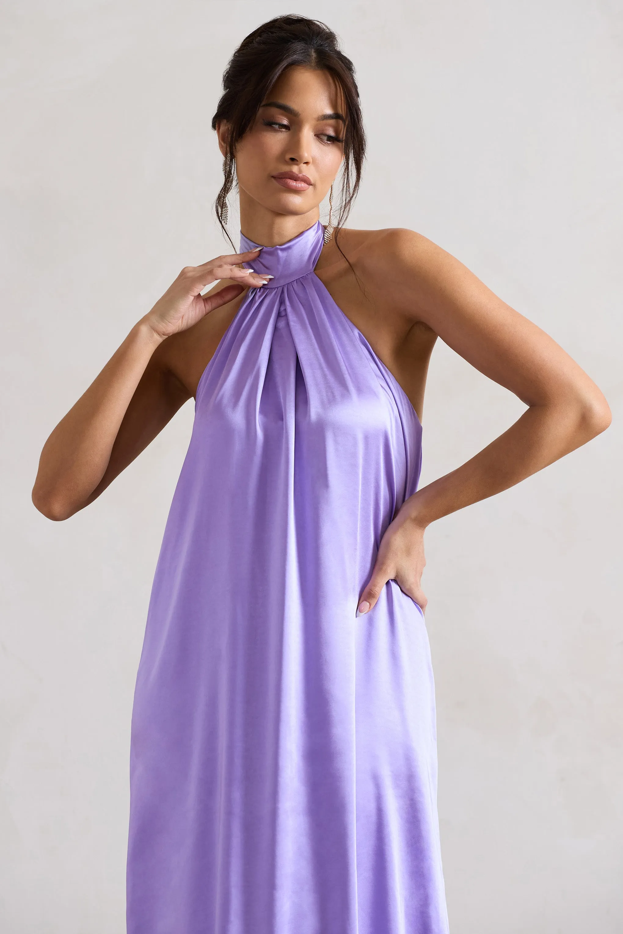 Gloriana | Lilac Satin High-Neck Maxi Dress sold by Club L London product image thumbnail 2