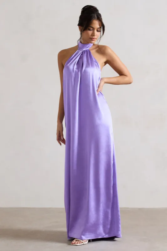 Gloriana | Lilac Satin High-Neck Maxi Dress sold by Club L London
