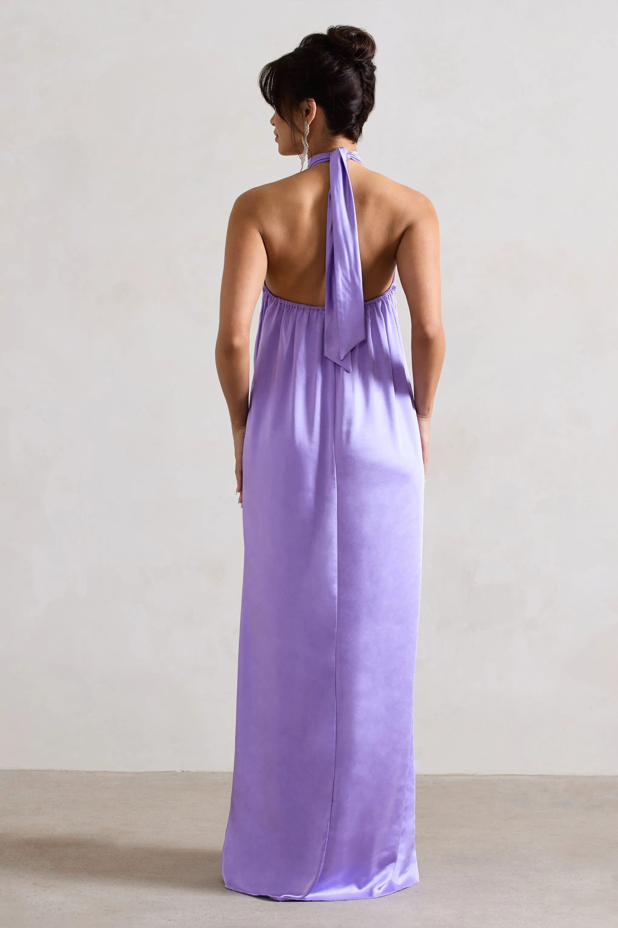 Gloriana | Lilac Satin High-Neck Maxi Dress sold by Club L London product image thumbnail 4