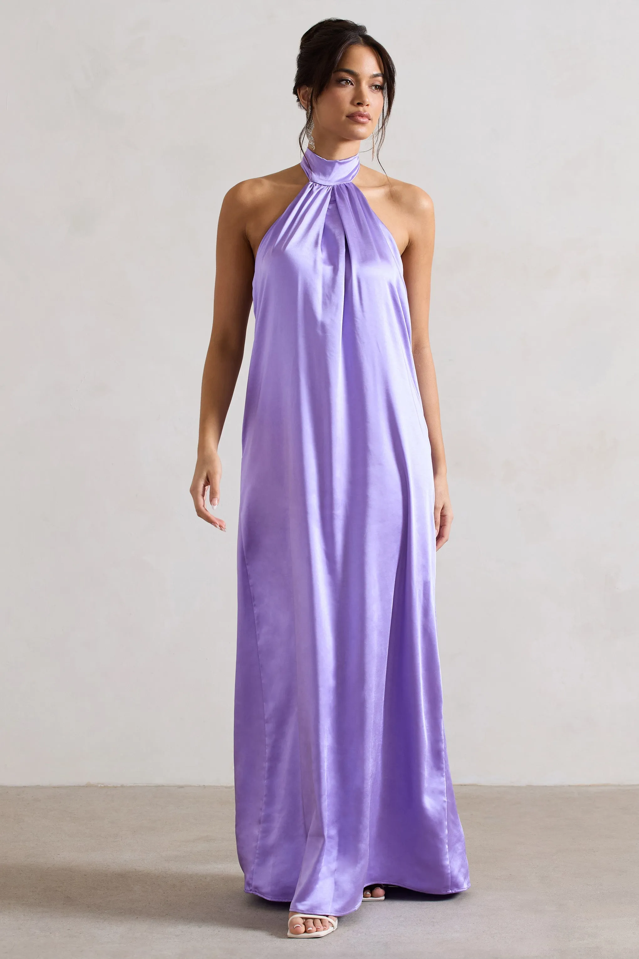 Gloriana | Lilac Satin High-Neck Maxi Dress sold by Club L London product image thumbnail 3