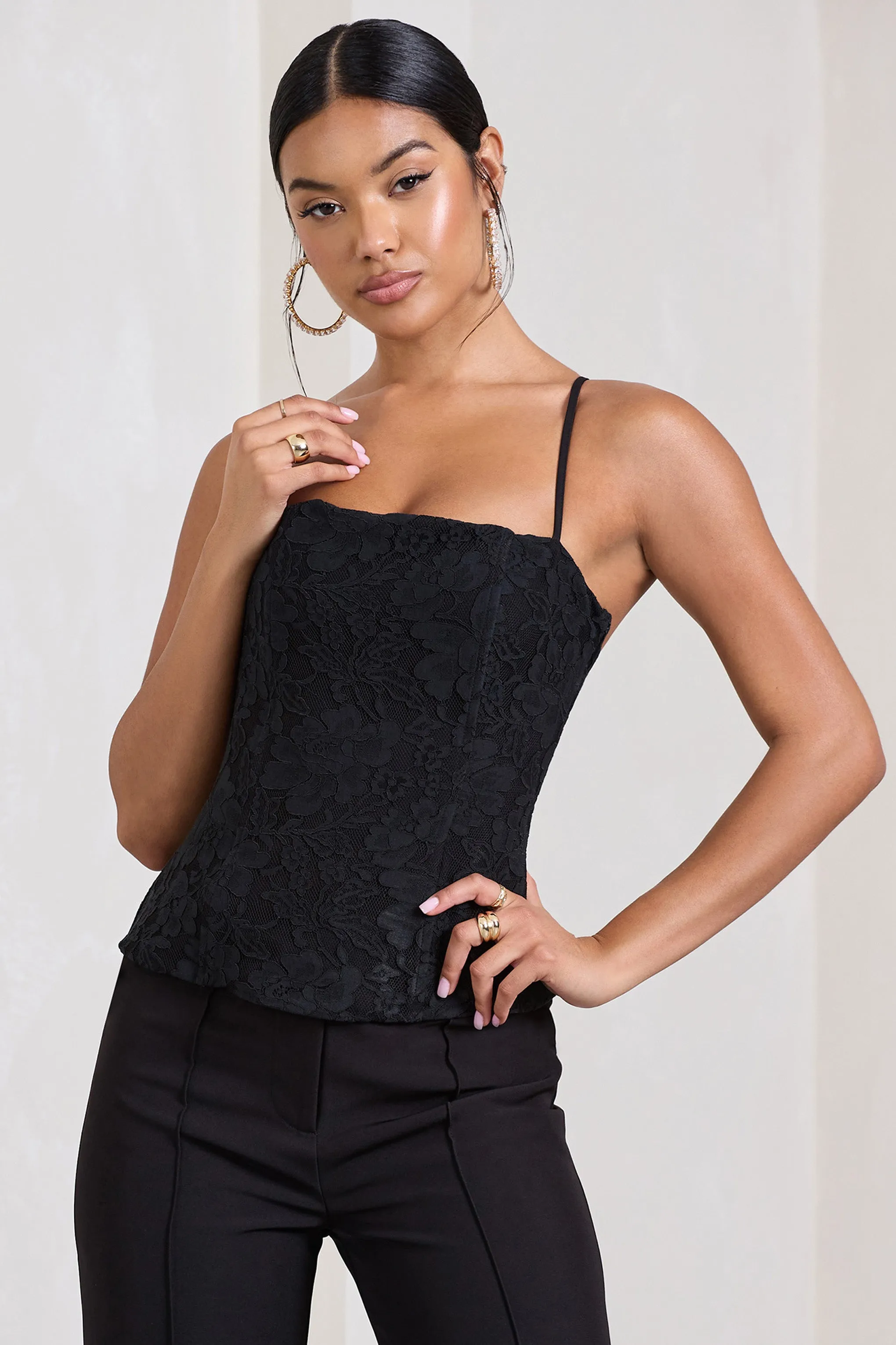 Last Look | Black Lace Strappy Corset Top sold by Club L London product image thumbnail 3