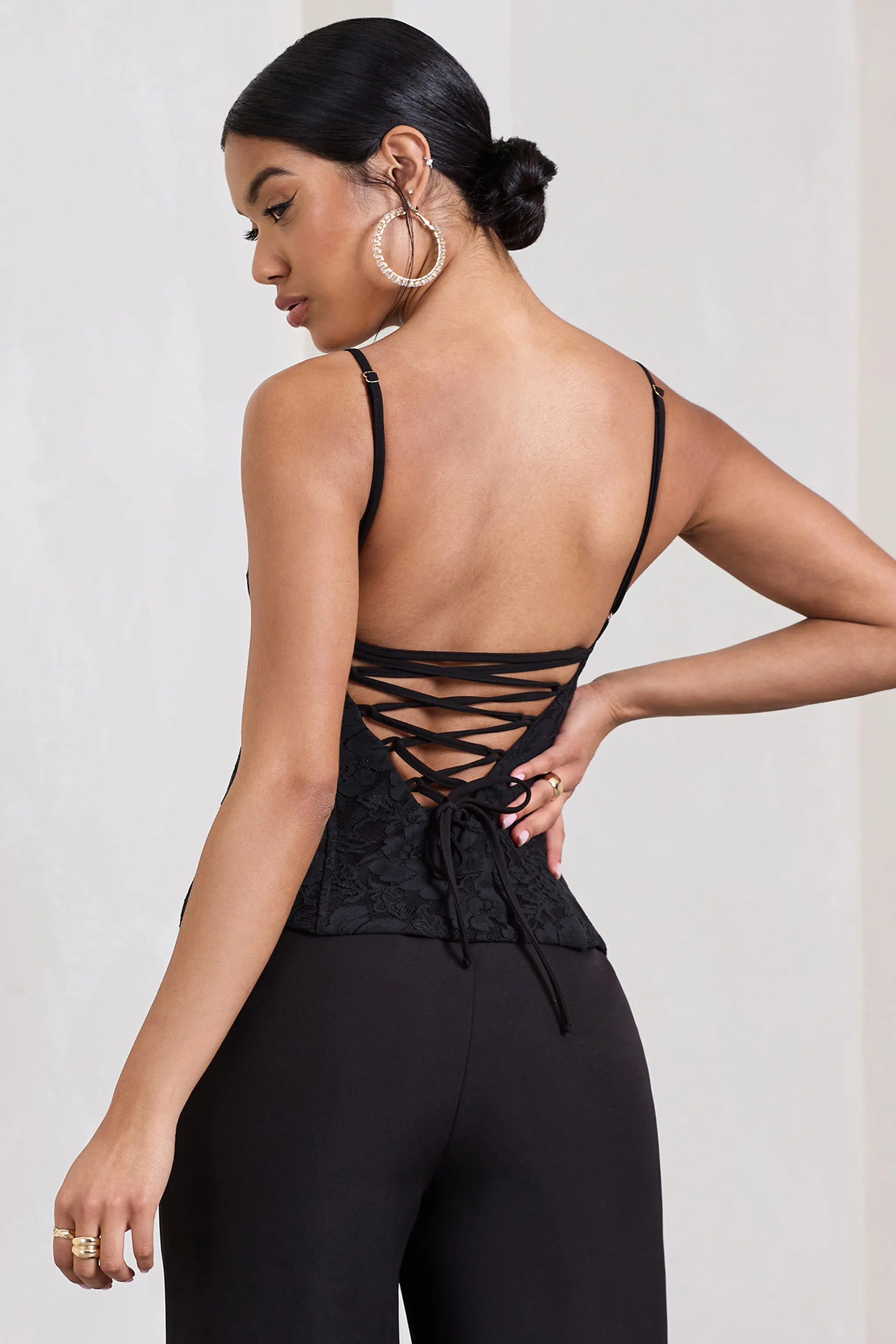 Last Look | Black Lace Strappy Corset Top sold by Club L London product image thumbnail 2