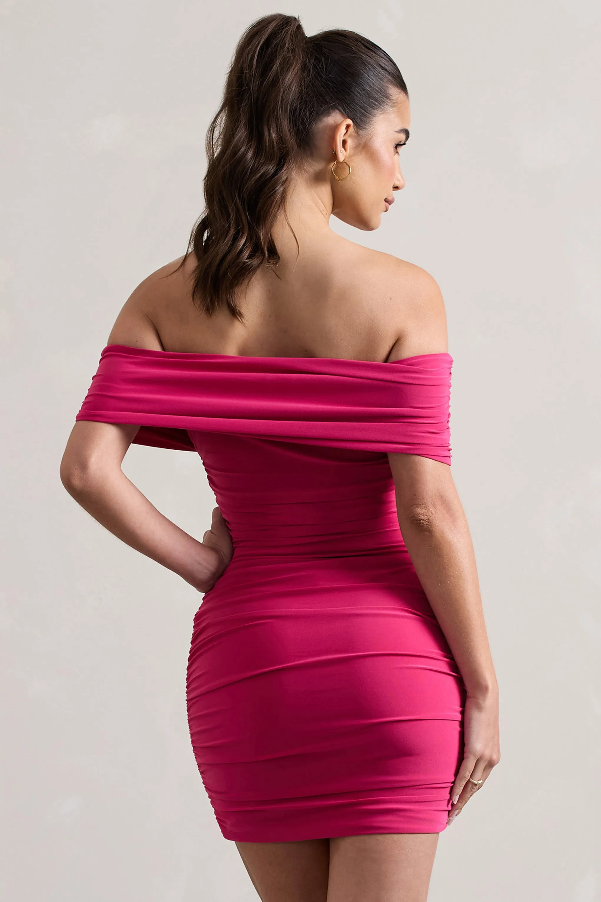 Zeta | Dark Pink Bodycon Bardot Mini Dress sold by Club L London product image thumbnail 2