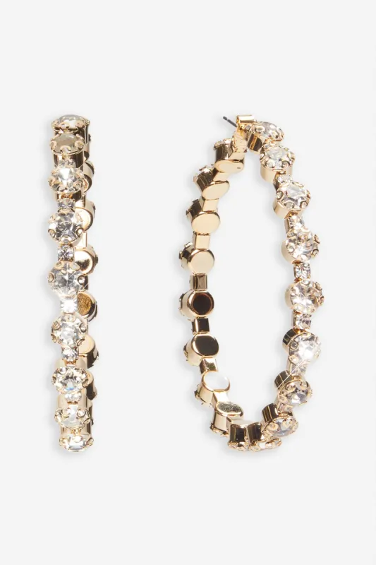 Tamala | Gold Diamante Hoop Earrings sold by Club L London