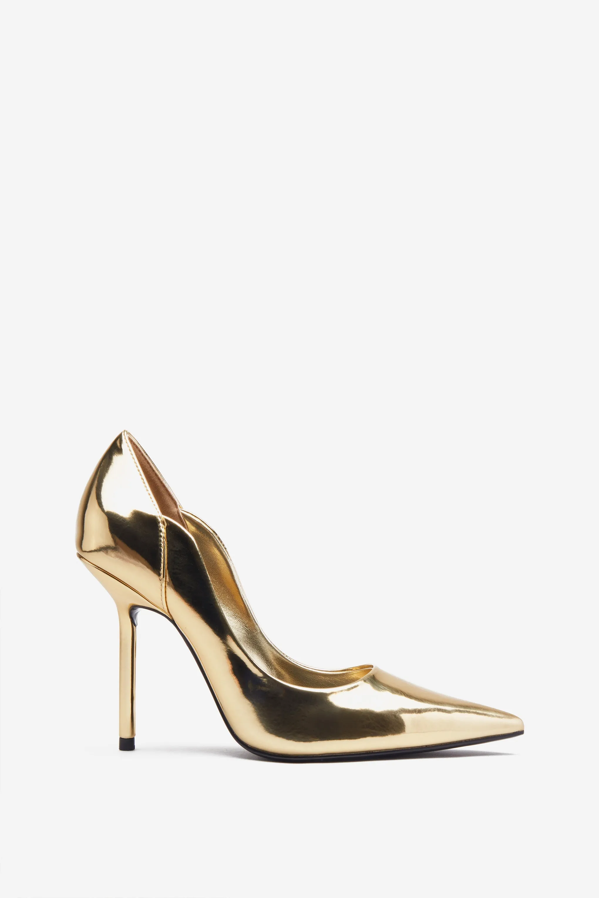 Blade | Gold Metallic Court Heels With Scallop Edge sold by Club L London