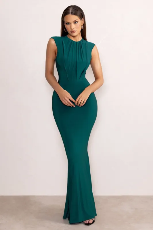 Phoenix | Bottle Green Sleeveless Maxi Dress with Hood sold by Club L London