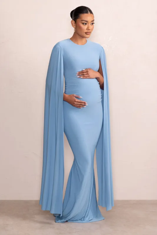 Briony | Powder Blue Maternity Maxi Dress with Cape Sleeves made by Club L London