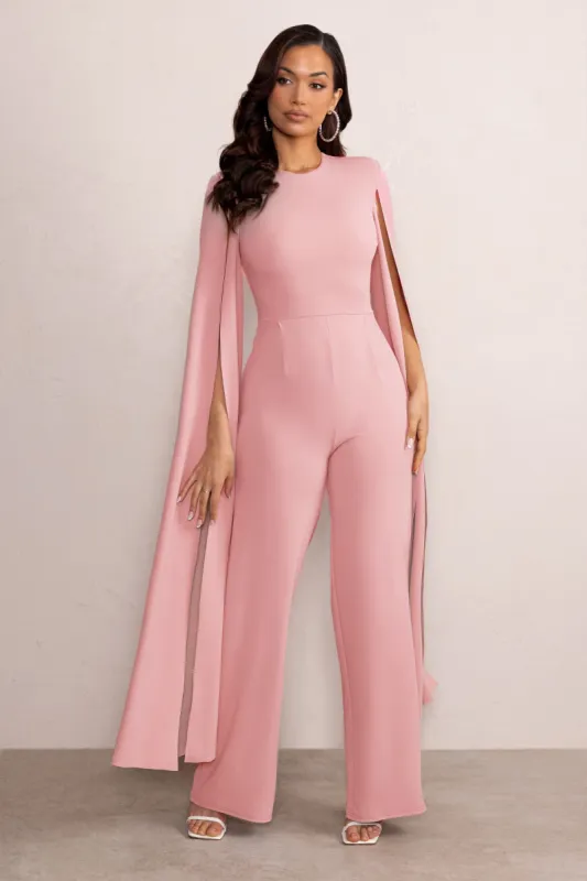 Aisha | Blush Pink Jumpsuit with Cape Sleeves sold by Club L London