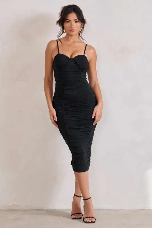 Love Tapes | Black Corset Mesh Midi Dress sold by Club L London