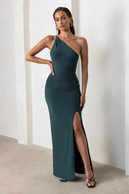 Dressing Up | Bottle Green One Shoulder Maxi Dress With Open Back Detail sold by Club L London