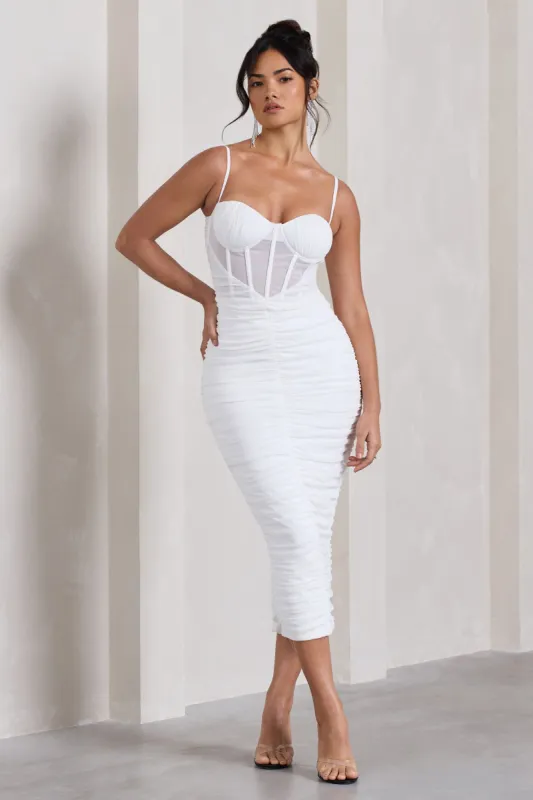 Inviting | White Ruched Midi Dress sold by Club L London