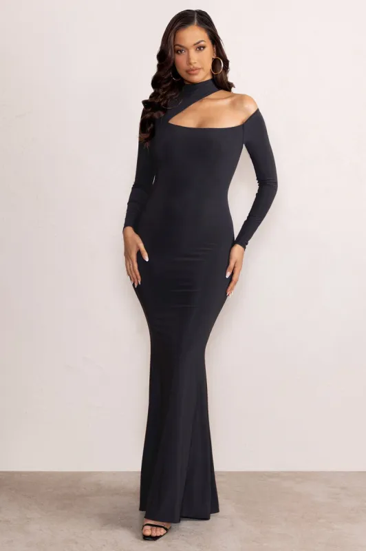 Farrah | Black High Neck Maxi Dress with Cut-Out Neckline made by Club L London