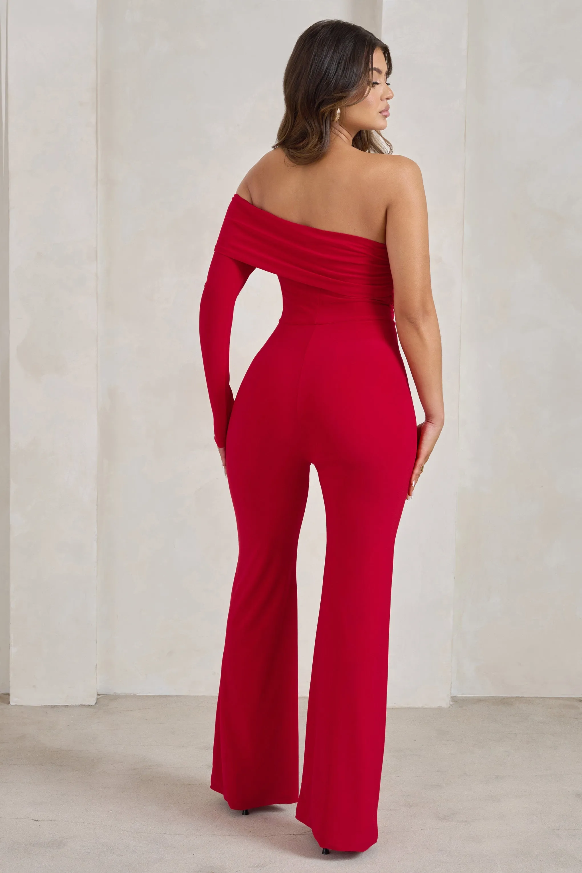 Margie | Red One Sleeve Bardot Jumpsuit sold by Club L London product image thumbnail 2