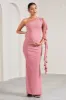 Rosalie | Blush Pink One-Shoulder Maternity Maxi Dress With Ruffles sold by Club L London