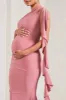 Rosalie | Blush Pink One-Shoulder Maternity Maxi Dress With Ruffles sold by Club L London