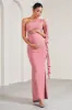 Rosalie | Blush Pink One-Shoulder Maternity Maxi Dress With Ruffles sold by Club L London