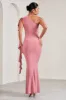 Rosalie | Blush Pink One-Shoulder Maternity Maxi Dress With Ruffles sold by Club L London