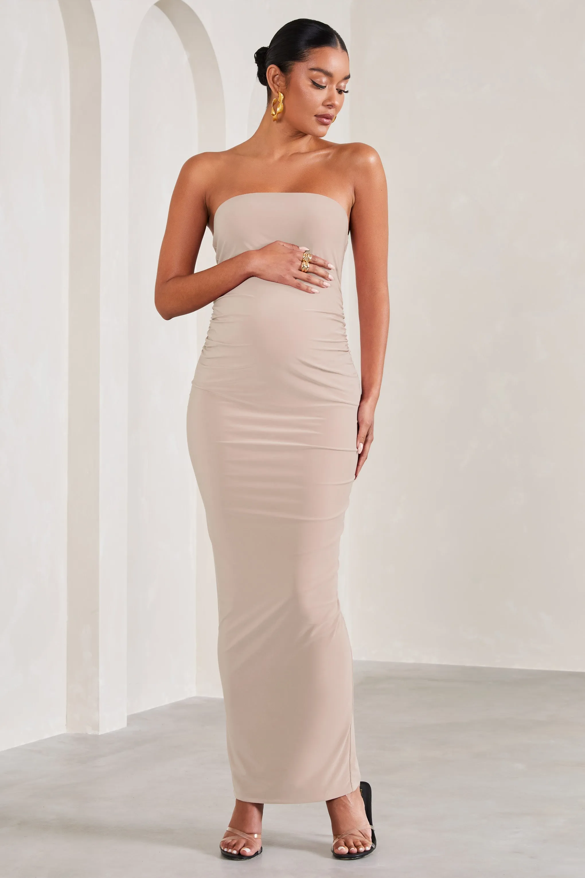 Juniper | Champagne Strapless Maternity Maxi Dress sold by Club L London product image thumbnail 4
