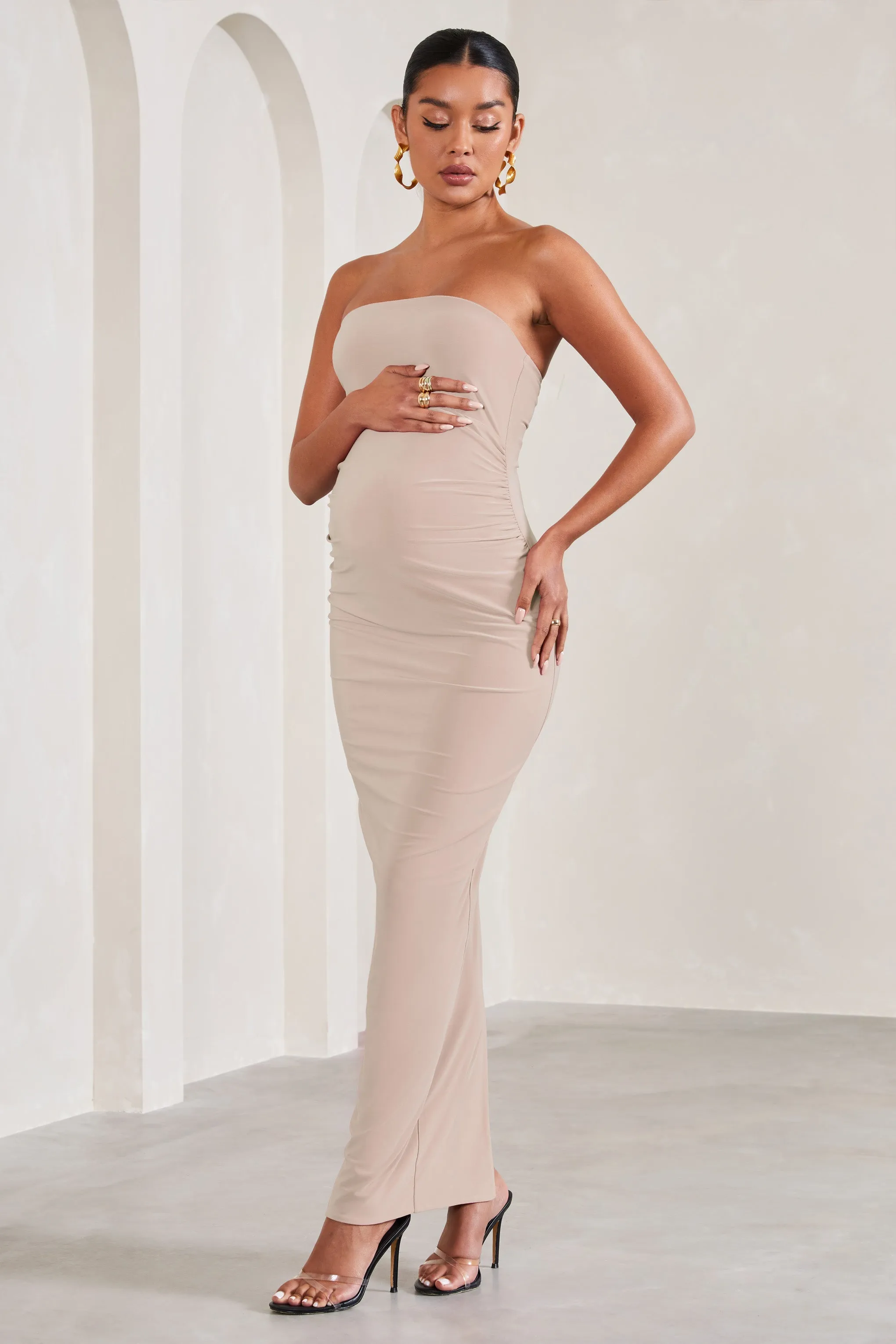 Juniper | Champagne Strapless Maternity Maxi Dress sold by Club L London product image thumbnail 5
