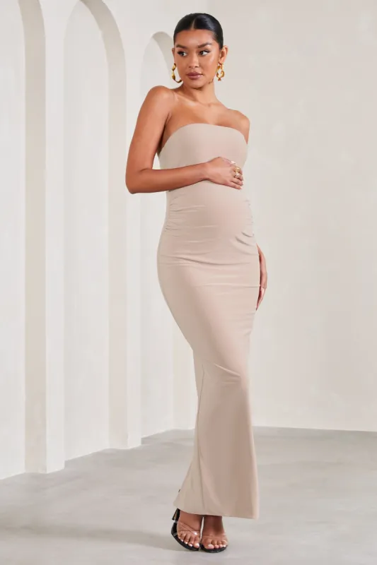 Juniper | Champagne Strapless Maternity Maxi Dress sold by Club L London