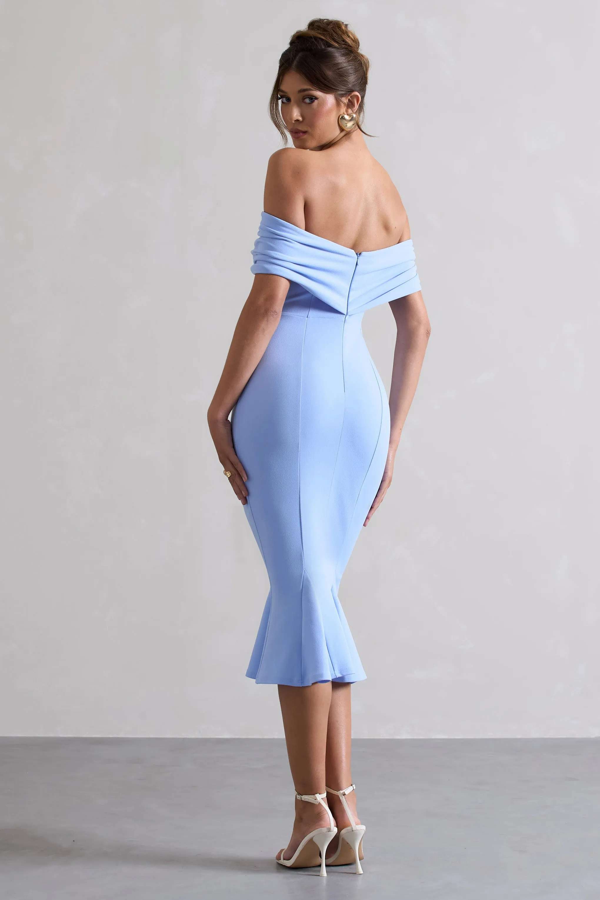 Lydia | Sky Blue Bardot Bow Detail Midi Dress sold by Club L London product image thumbnail 2