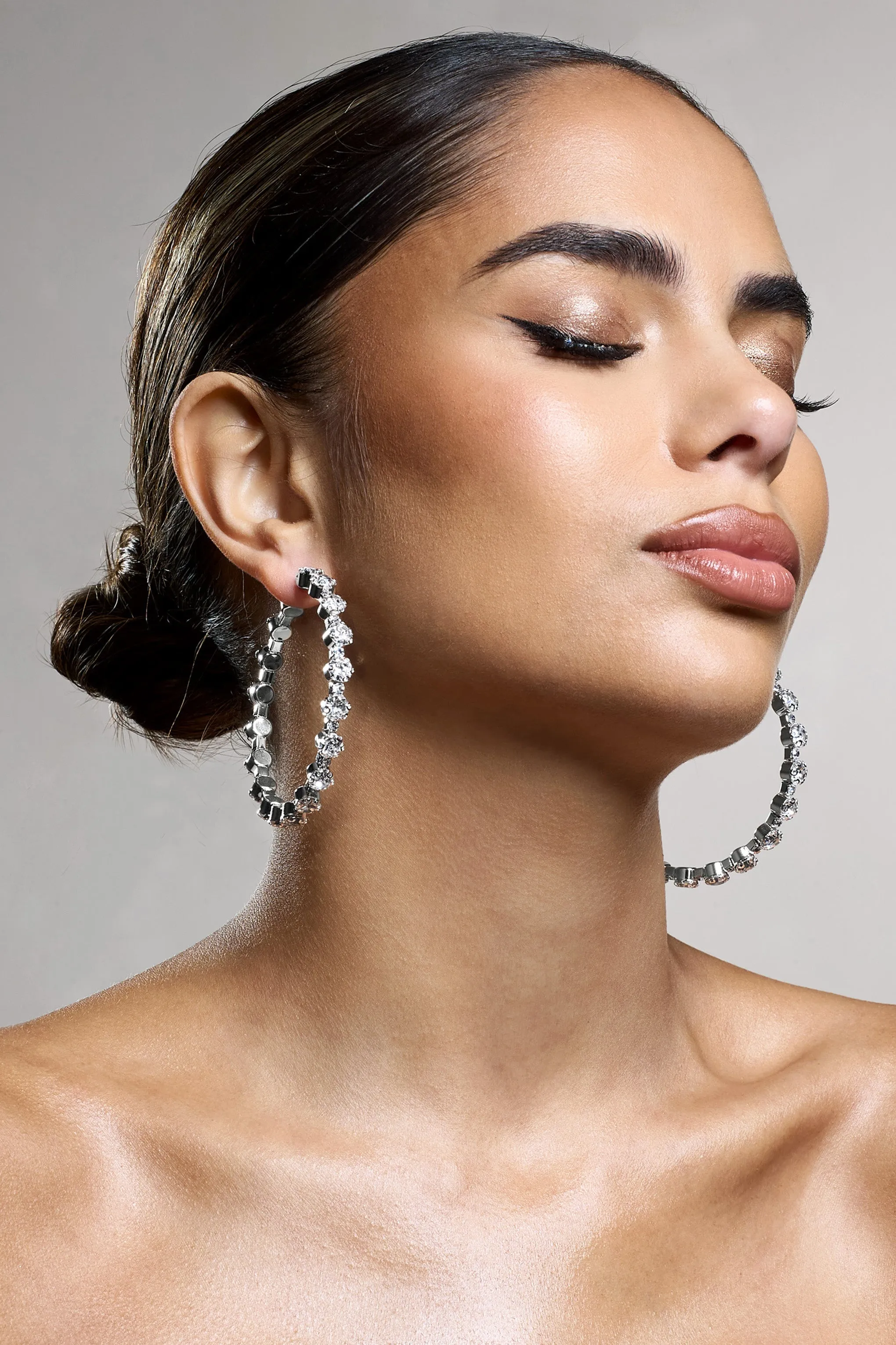 Isobel | Silver Diamante Hoop Earrings sold by Club L London product image thumbnail 2