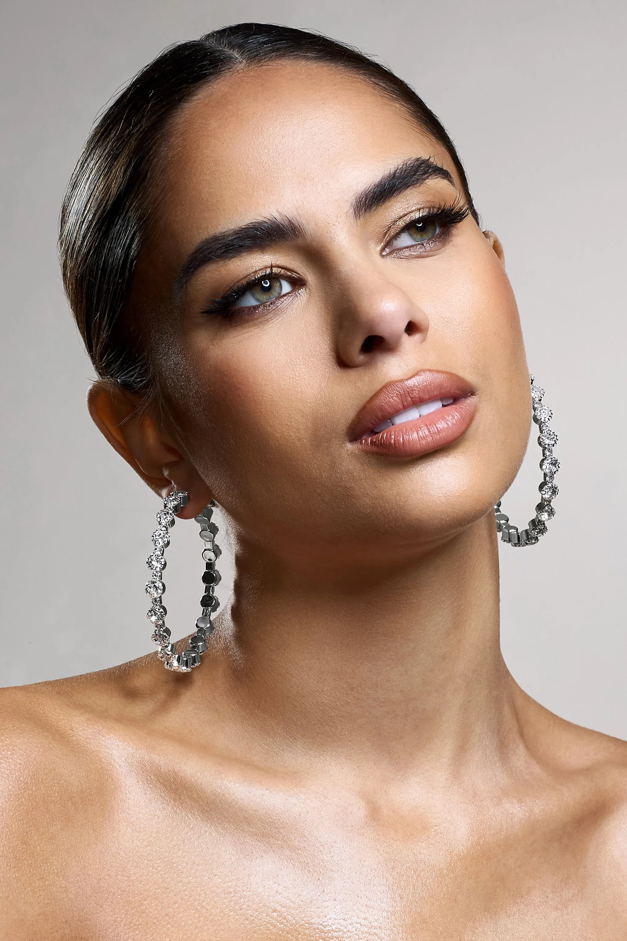 Isobel | Silver Diamante Hoop Earrings sold by Club L London product image thumbnail 4