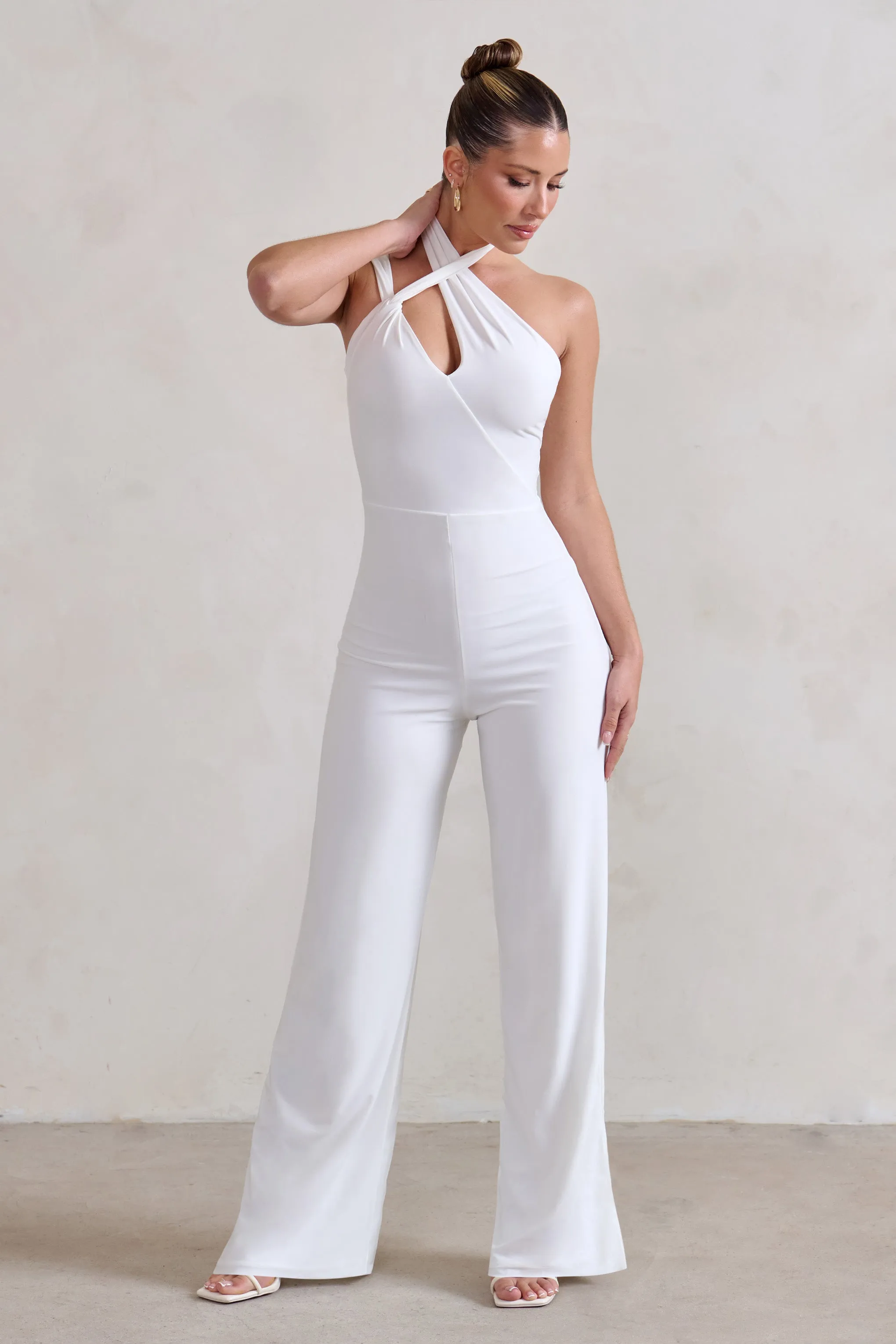 Tilly | White Cut Out Halterneck Asymmetrical Jumpsuit sold by Club L London product image thumbnail 4