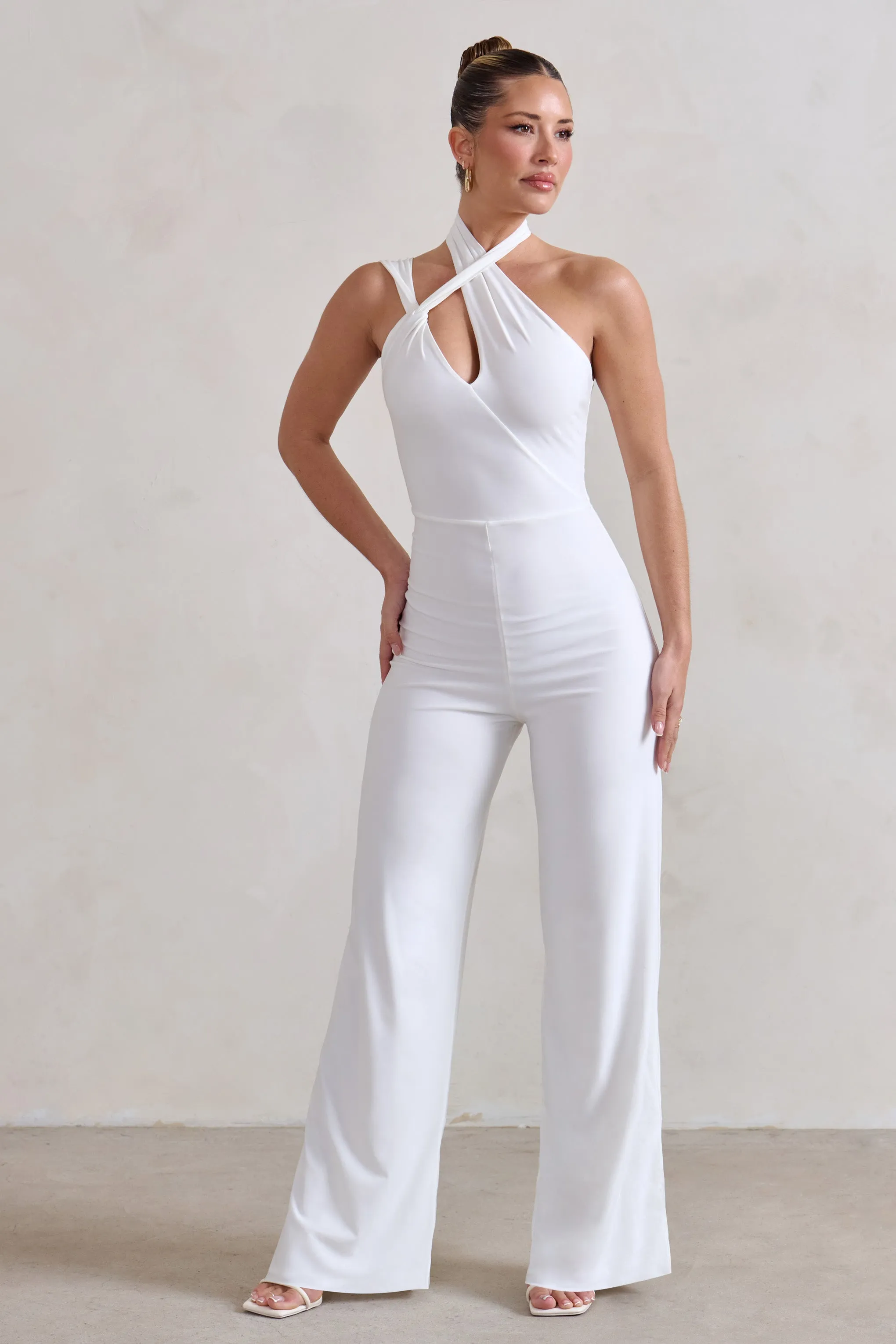 Tilly | White Cut Out Halterneck Asymmetrical Jumpsuit sold by Club L London product image thumbnail 5