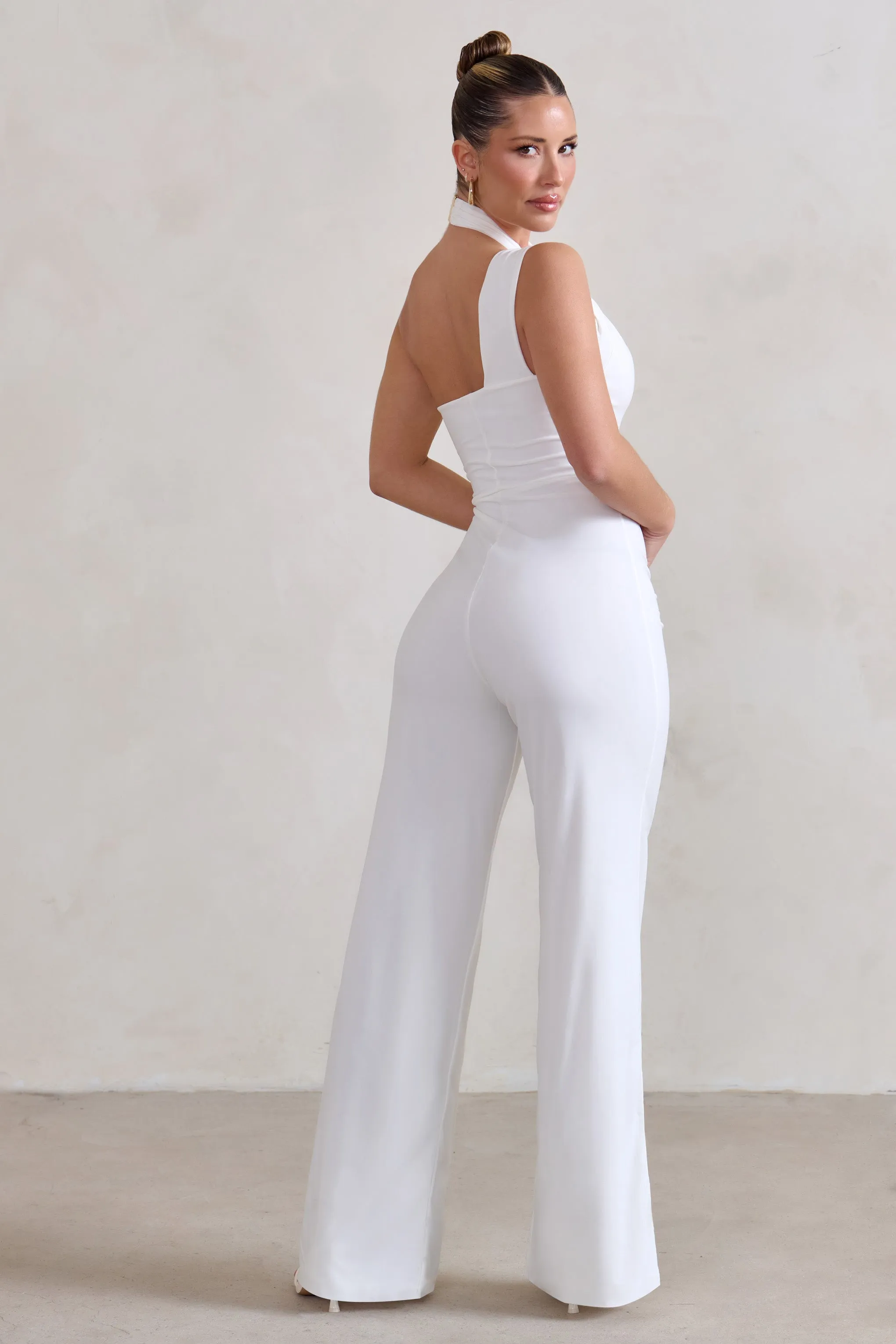 Tilly | White Cut Out Halterneck Asymmetrical Jumpsuit sold by Club L London product image thumbnail 2