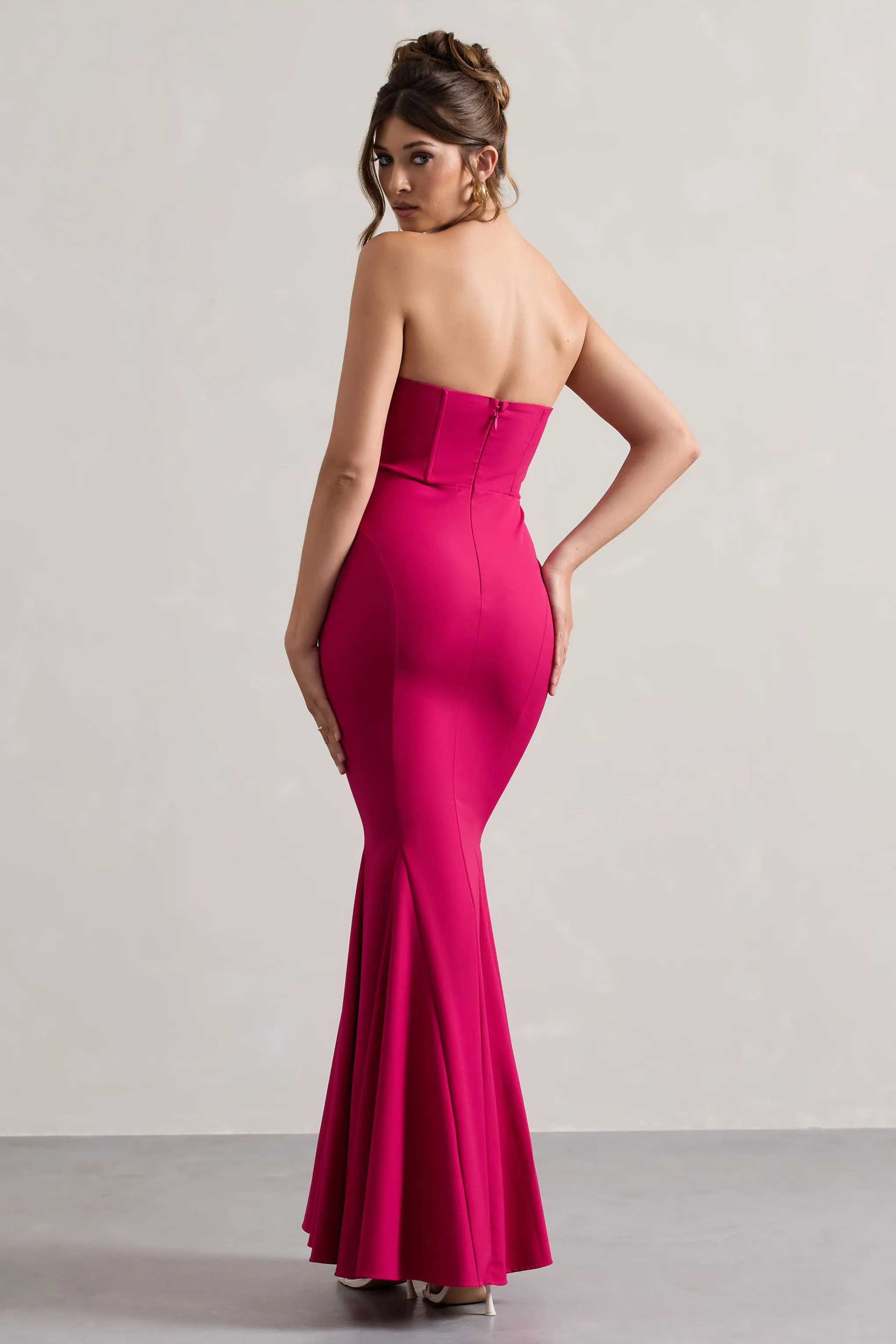 Idyllic | Hot Pink Strapless Corset Style Fishtail Maxi Dress sold by Club L London product image thumbnail 2