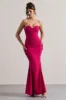 Idyllic | Hot Pink Strapless Corset Style Fishtail Maxi Dress sold by Club L London