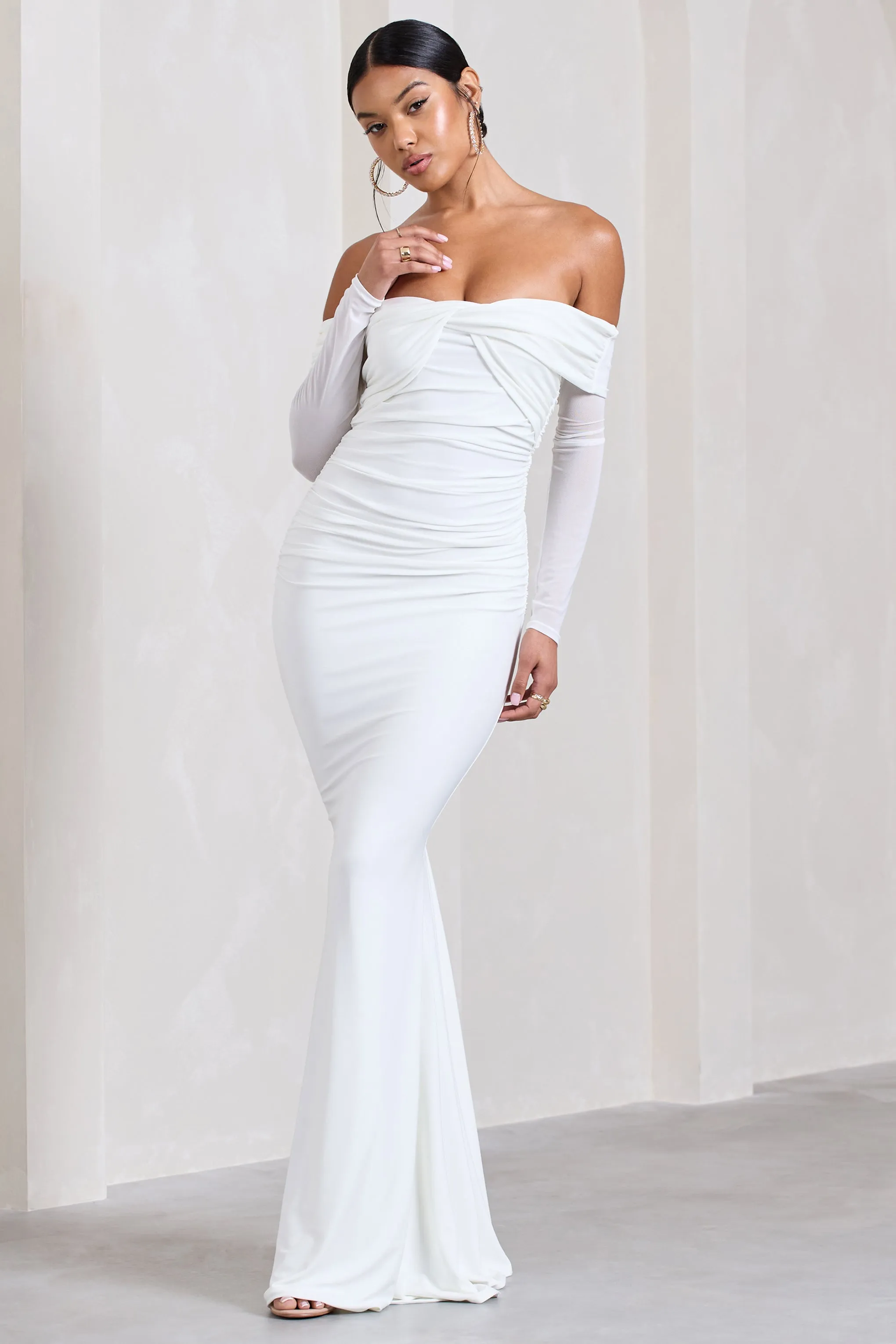 Alex | White Bardot Twist Maxi Dress sold by Club L London
