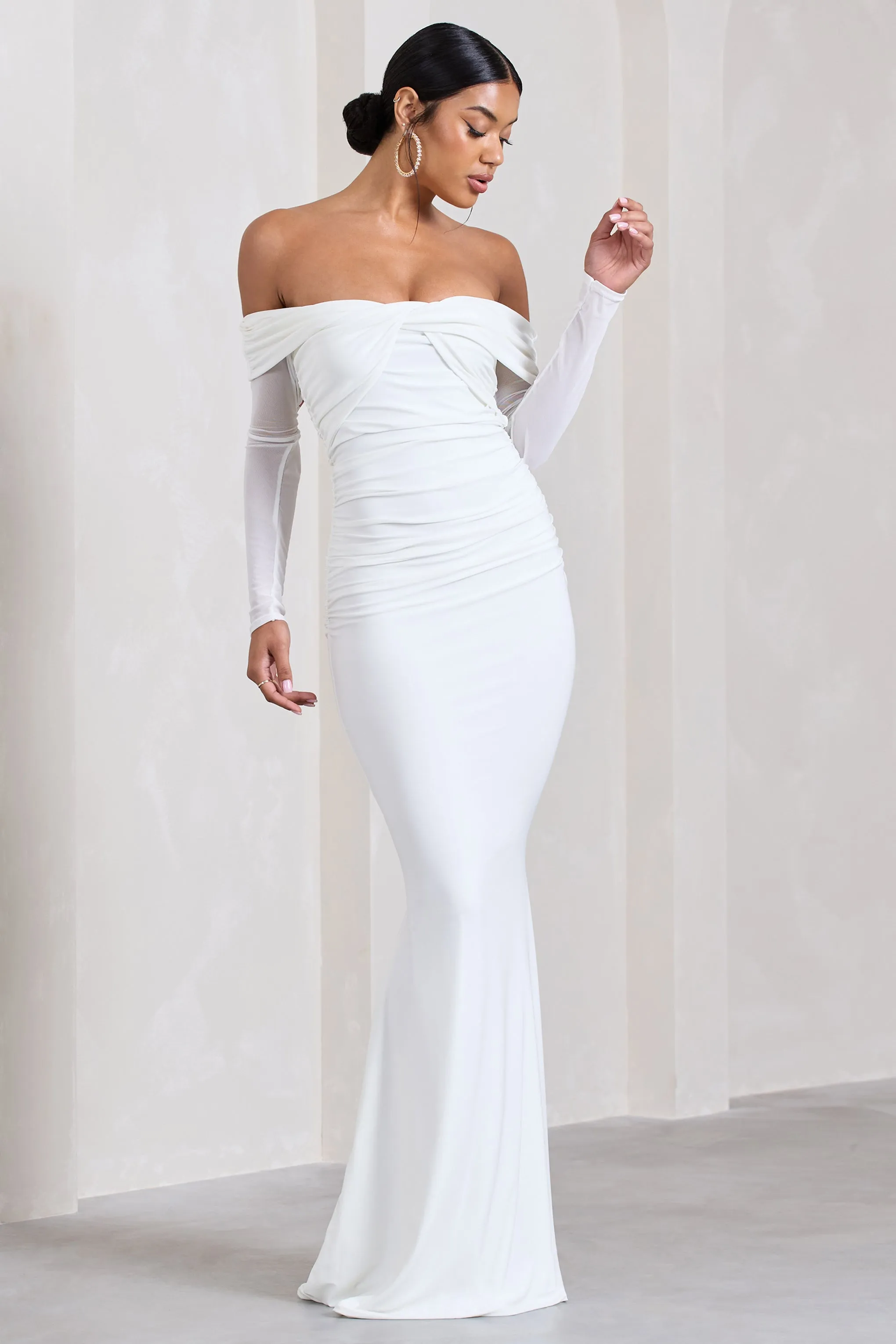 Alex | White Bardot Twist Maxi Dress sold by Club L London product image thumbnail 5